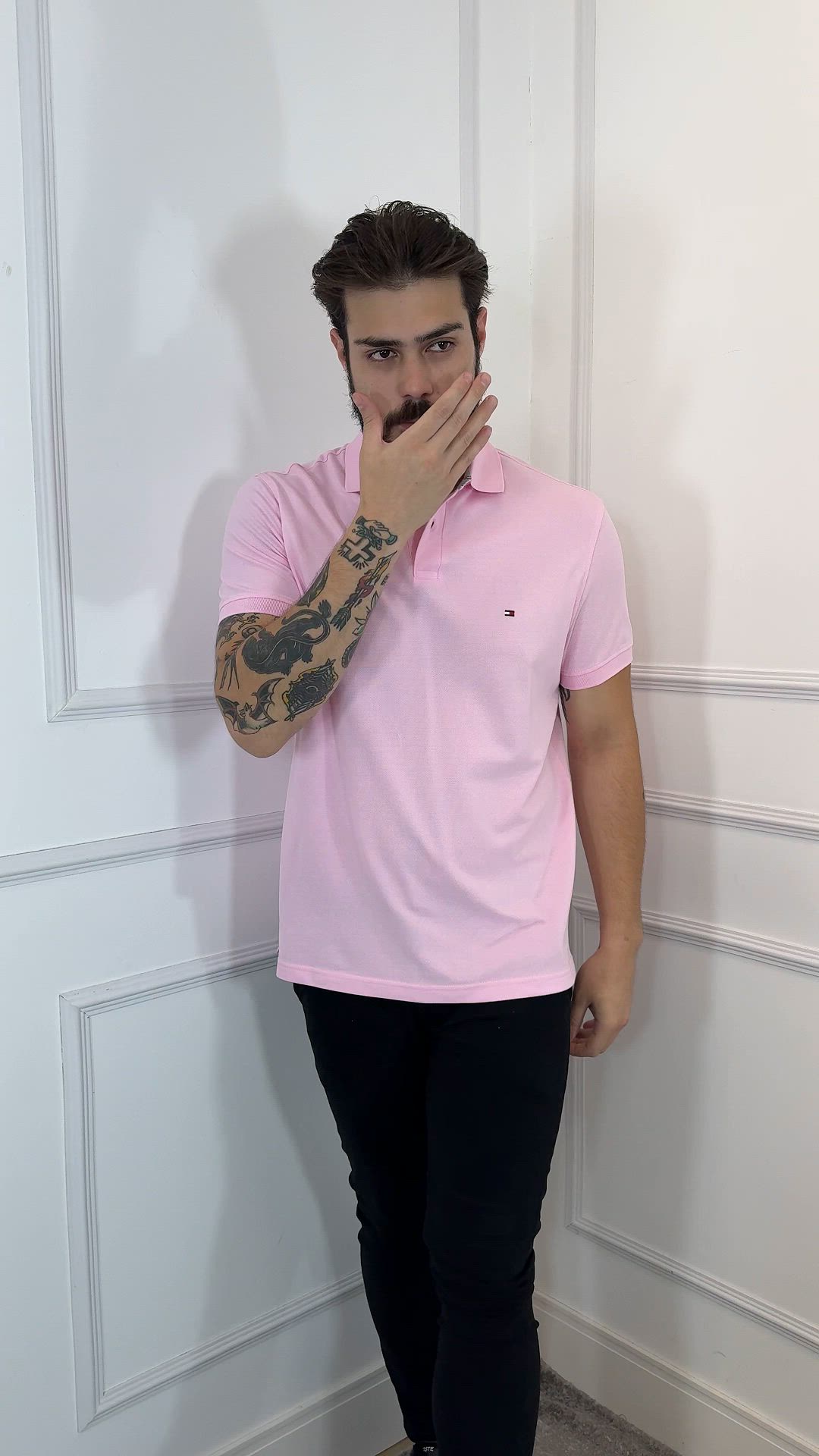 Polo Tommy Hilfiger Masculina Regular Piquet 1985 Rosa Claro