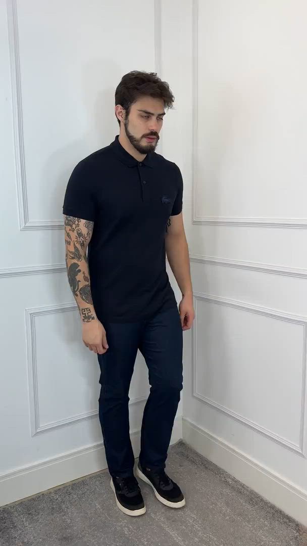 Polo Lacoste Masculina Regular Piquet Quilted Crocodile Badge Azul